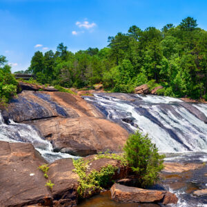 trees and rocky waterfall