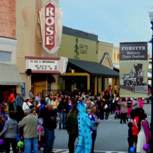 halloween festival in front of rose theater