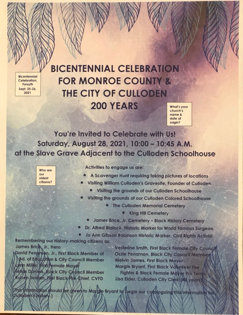 Bicentennial Celebration for Monroe County & The City of Culloden 200 Years