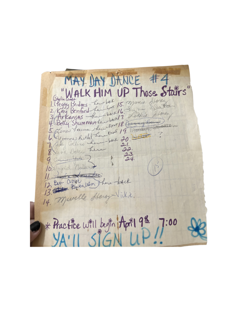 Image of historic May Pole Dance sign up sheet 