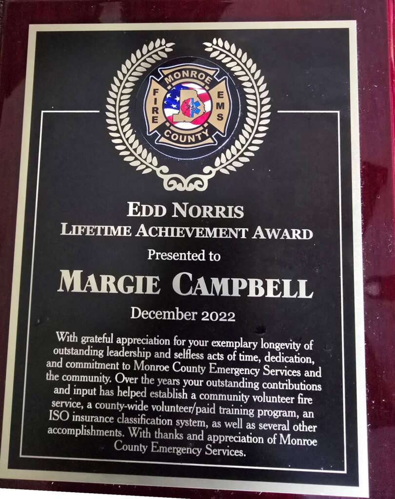 plaque in appreciation of Margie Campbell