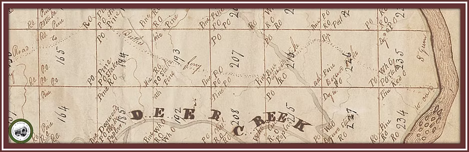 historic handdrawn map of land plots near river