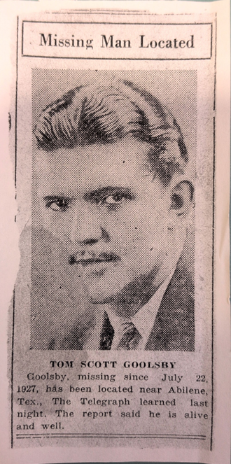 newspaper clipping with photo of Thomas Scott Goolsby